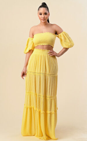 YELLOW OFF SHOULDER SKIRT SET