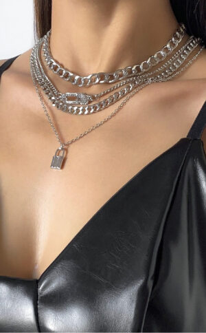 4 TIER SILVER LAYERED CHAIN NECKLACE