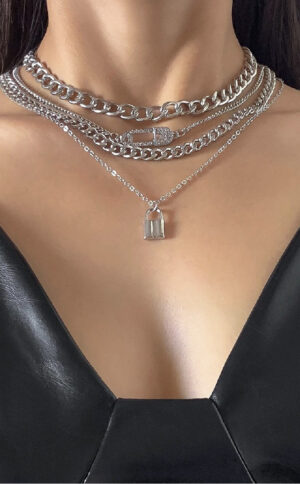 4 TIER SILVER LAYERED CHAIN NECKLACE