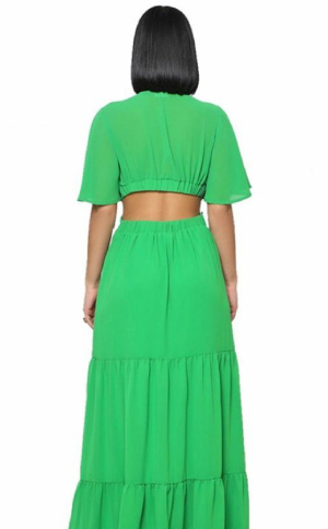 GREEN MAXI BAT OUT DRESS