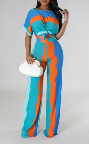 ROUND NECK TOP HIGH WAISTED PANTS WIDE LEGS SET
